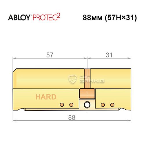 Циліндр ABLOY Protec2 88 (57H*31) (H - гартована сторона) латунь полірована - Фото №6