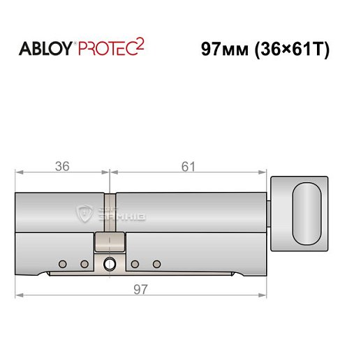 Циліндр ABLOY Protec2 97T (36*61T) хром полірований - Фото №5