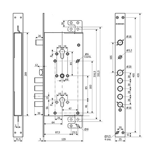 Механізм замка ГАРДІАН 75.16 ZТ (BS67*85мм) - Фото №3