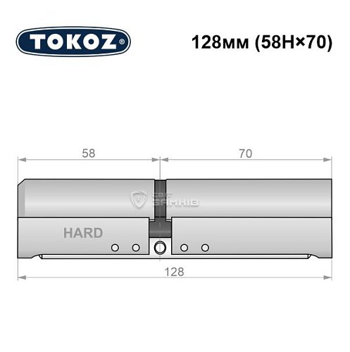 Циліндр TOKOZ Pro400 128 (58H*70) (H - гартована сторона) нікель матовий - Фото №8