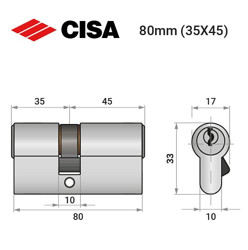 Циліндр CISA C2000 80 (35*45) нікель матовий 5 ключів - Фото №8