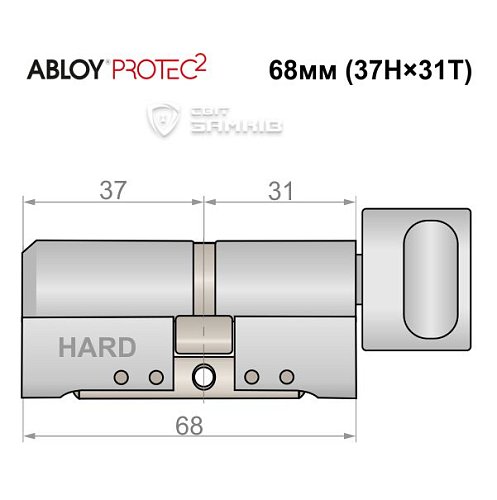 Циліндр ABLOY Protec2 68T (37H*31T) (H - гартована сторона) хром полірований - Фото №5