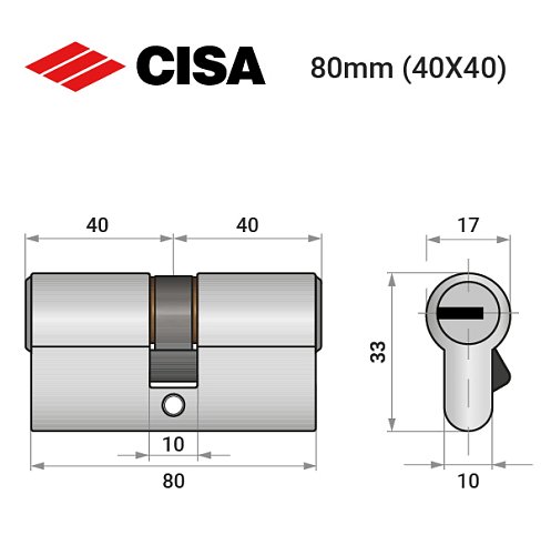 Циліндр CISA ASIX P8 PRO 80 (40*40) нікель матовий 5+1 ключ - Фото №8