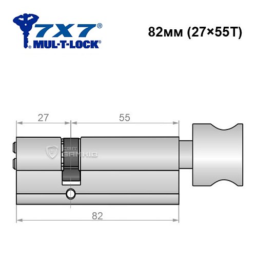 Циліндр MUL-T-LOCK 7x7 82T (27*55T) (ан. 30*50T) нікель сатин - Фото №5