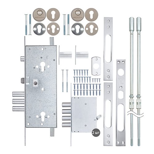 Механізм замка MUL-T-LOCK 415G Двосистемний (BS63*85мм) хром комплект + 2 протектора нікель сатин - Фото №10
