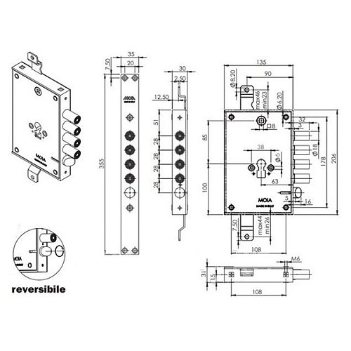 Механізм замка MOIA 754/280DFB (BS63*85мм) стандартний з блокуванням - Фото №5