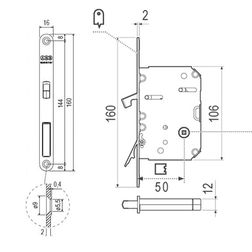 Механізм замка для розсувної системи AGB Scivola Tre Class WC B089815093 (BS50мм) чорний матовий - Фото №4
