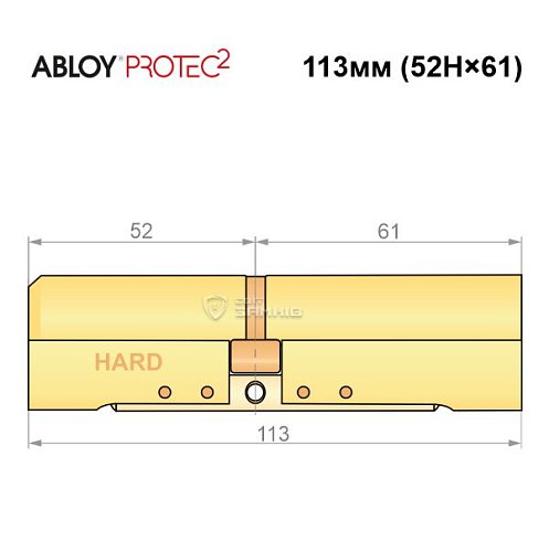 Циліндр ABLOY Protec2 113 (52H*61) (H - гартована сторона) латунь полірована - Фото №6