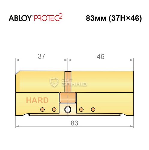 Циліндр ABLOY Protec2 83 (37H*46) (H - гартована сторона) латунь полірована - Фото №6