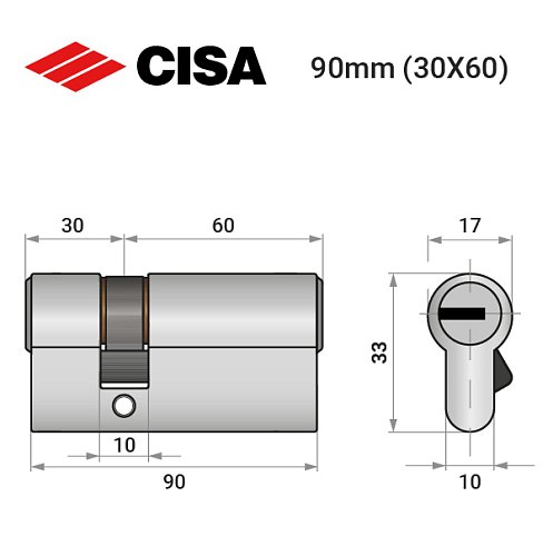 Циліндр CISA ASIX P8 PRO 90 (30*60) нікель матовий 5+1 ключ - Фото №8