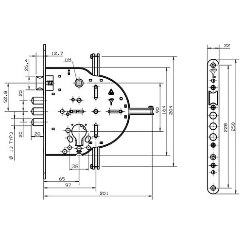 Механізм замка MUL-T-LOCK M235/M267 4-х спрямований (BS65*90мм) хром полірований без зв.планки - Фото №5
