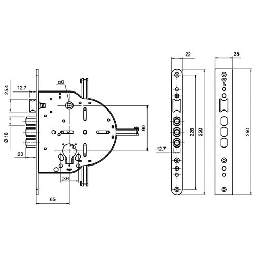 Механізм замка MUL-T-LOCK M603 4-х спрямований (BS65*90мм) хром полірований без зв.планки - Фото №5