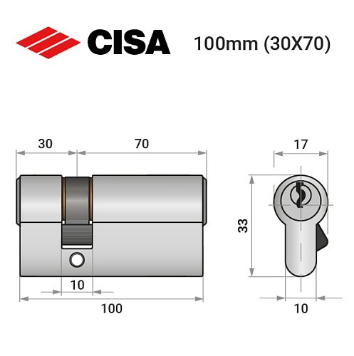 Циліндр CISA C2000 100 (30*70) нікель матовий 5 ключів - Фото №8