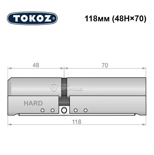 Циліндр TOKOZ Pro400 118 (48H*70) (H - гартована сторона) нікель матовий - Фото №8
