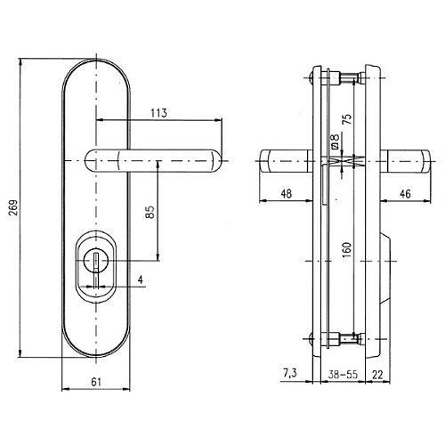 Ручки на планці з протектором ROSTEX Universal R 85мм (38-55мм) нержавіюча сталь матова - Фото №8