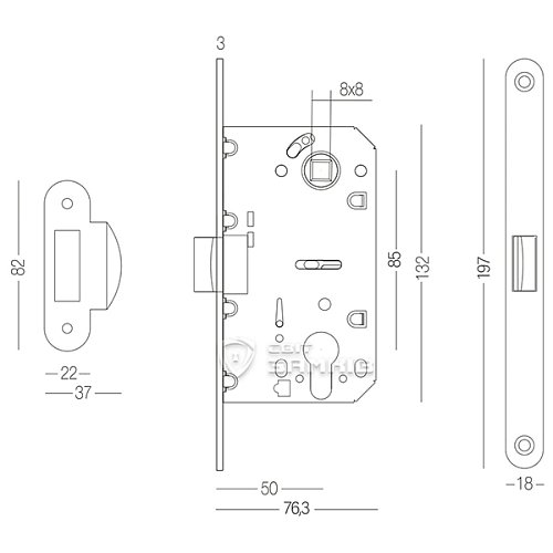 Механізм замка MVM P-2056 PZ (BS50*85мм) пласт.язичок AB стара бронза - Фото №2