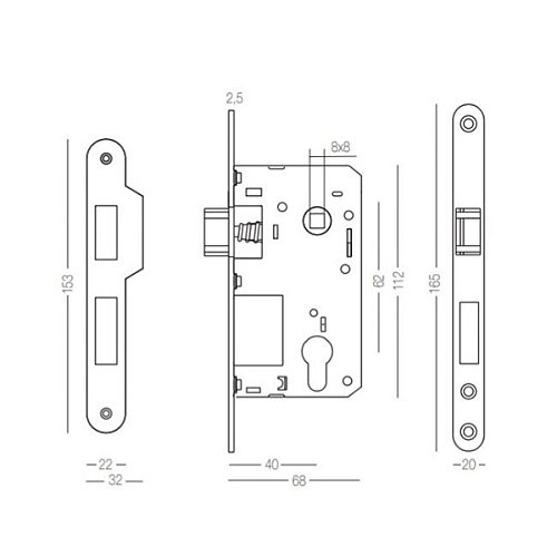 Комплект замка LINDE A-2004 PZ (BS40*62мм) MA матовий антрацит - Фото №3