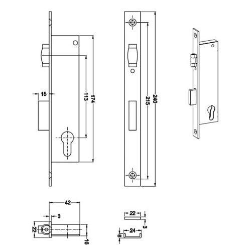 Механізм замка LOB Z-025R (BS25мм, 22мм) - Фото №2