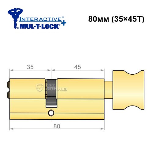 Циліндр MUL-T-LOCK MTL600/Interactive+ 80T (35*45T) латунь - Фото №6