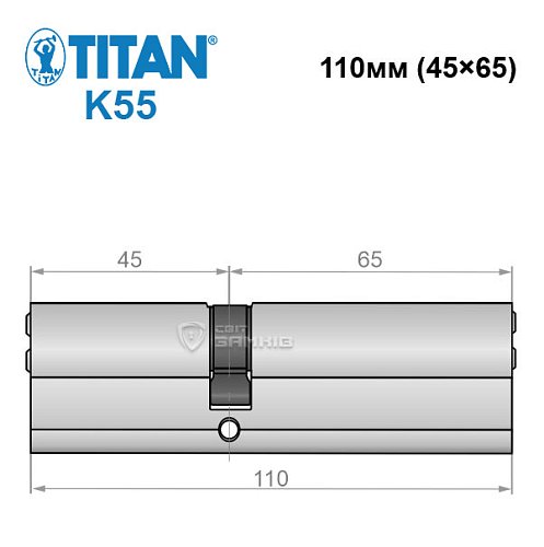 Циліндр TITAN K55 110 (45*65) нікель сатин - Фото №5