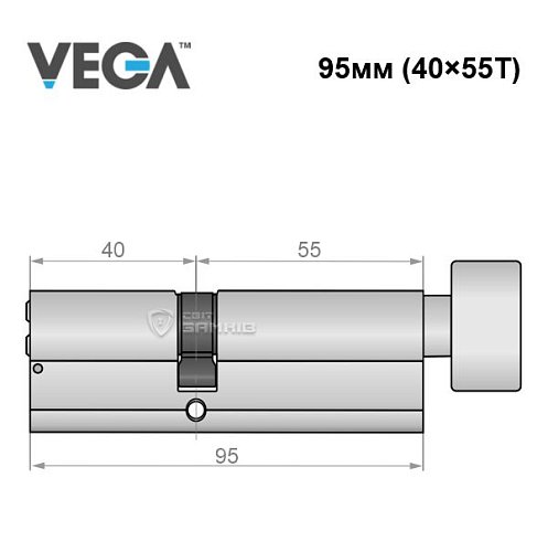Циліндр VEGA VP-7 95T (40*55T) нікель сатин - Фото №5