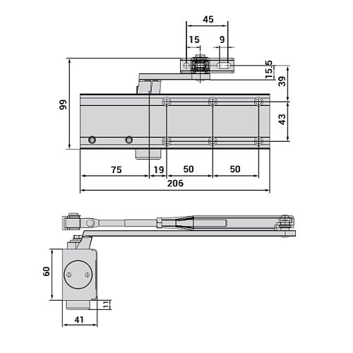 Дотягувач CISA C1611.03.0.45 Professional Plus2 BC STD HO з фіксацією до 80 кг білий - Фото №8