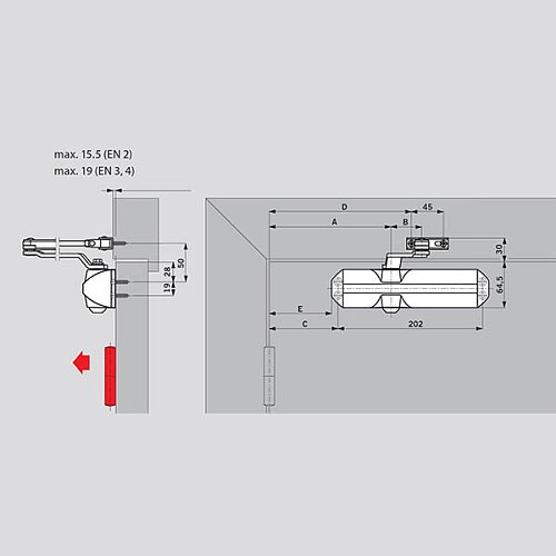 Дотягувач DORMA TS68 EN2/3/4 STD HO стандартна тяга з фіксацією до 80кг Сірий - Фото №3