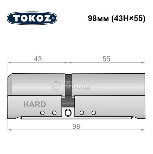 Циліндр TOKOZ Pro400 98 (43H*55) (H - гартована сторона) нікель матовий - Фото №8