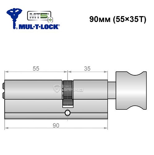 Циліндр MUL-T-LOCK MTL800/MT5+ MOD 90T (55*35T) (модульний) нікель сатин - Фото №6