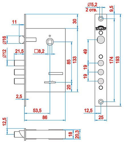 Механізм замка ЕЛЬБОР Rex 1.7 (BS53,5*85мм) (н) - Фото №3