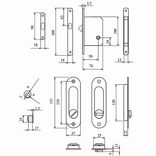 Комплект замка для розсувної системи RDA (овальна ручка SL-155 + замок RDA 4120) мат.антична латунь - Фото №2