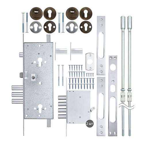 Механізм замка MUL-T-LOCK 415G Двосистемний (BS63*85мм) хром комплект + 2 протектора ант.бронза - Фото №10