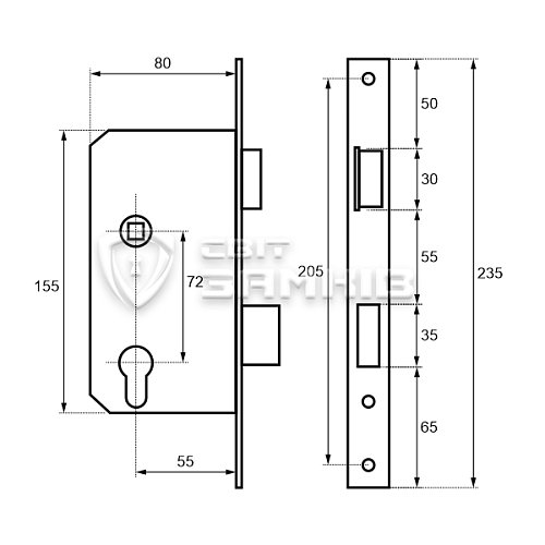 Механізм замка ABLOY 4292 Правий (BS55*72мм) матовий хром без зв.планки - Фото №5