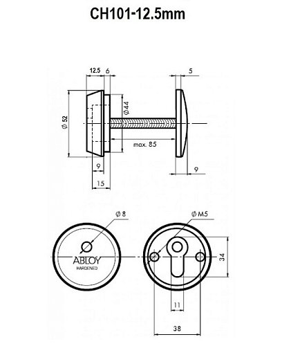 Протектор ABLOY CH101 12,5мм 40-80мм латунь полірована - Фото №6