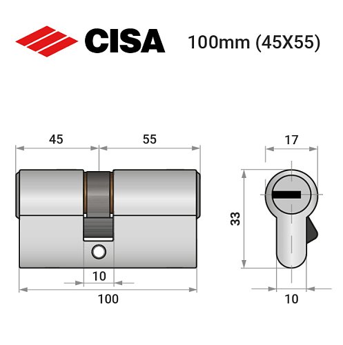Циліндр CISA ASIX P8 100 (45*55) нікель матовий 3 ключі - Фото №9