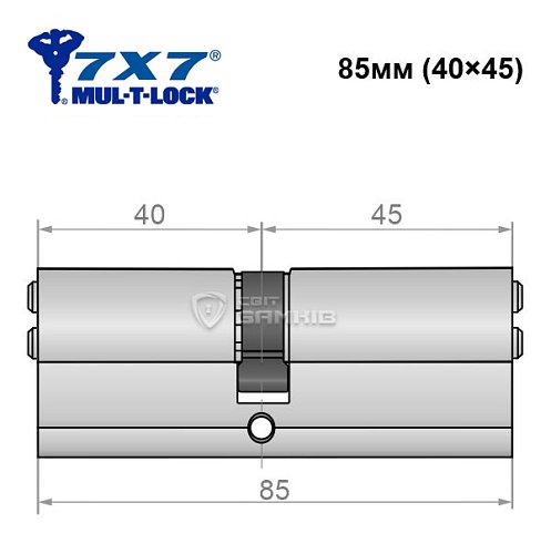 Циліндр MUL-T-LOCK 7x7 85 (40*45) нікель сатин - Фото №4