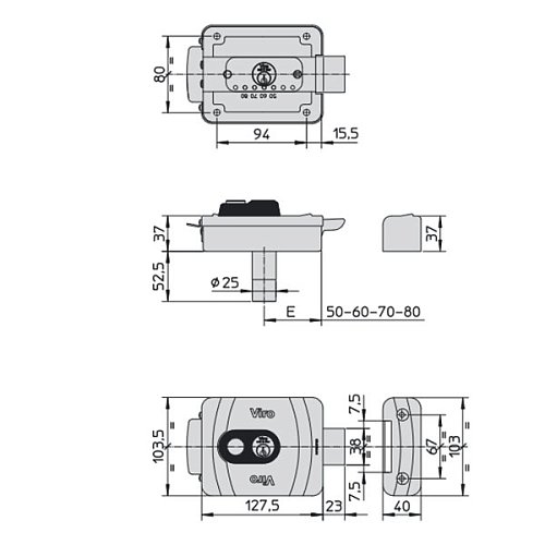 Електромеханічний замок VIRO V9083.0794P накладний (BS50/60/70/80мм) відкривання всередину - Фото №7