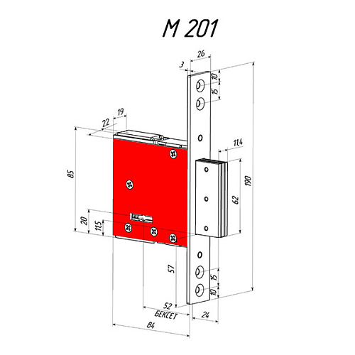 Механізм замка RADLOCK M 201У (BS52мм) довгий ключ - Фото №7