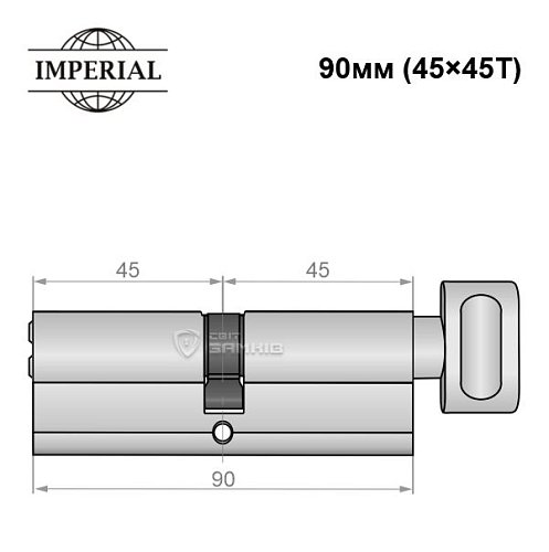 Циліндр IMPERIAL латунь 90T (45*45T) нікель сатин - Фото №4