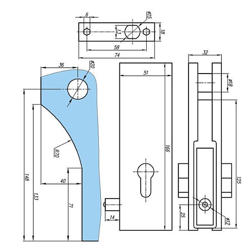 Замок накладний GLASS-M-TECH EK-М50 для барних скляних дверей чорний - Фото №3