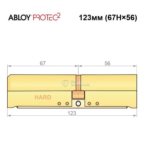 Циліндр ABLOY Protec2 123 (67H*56) (H - гартована сторона) латунь полірована - Фото №6
