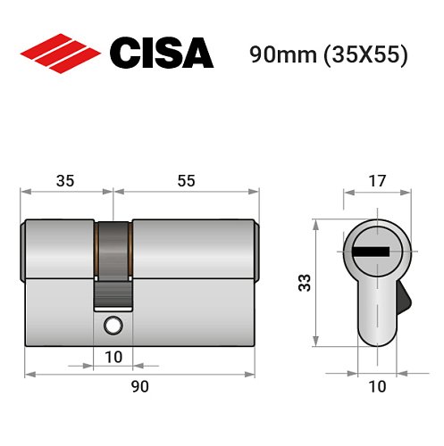 Циліндр CISA ASIX P8 90 (35*55) нікель матовий 3 ключі - Фото №9