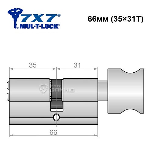 Циліндр MUL-T-LOCK 7x7 66T (35*31T) нікель сатин - Фото №5