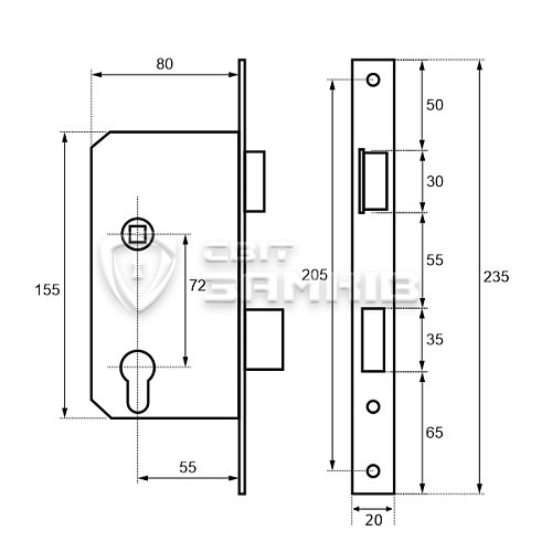 Механізм замка ABLOY 4292 (BS55*72мм) FIRE матовий хром без зв.планки - Фото №5
