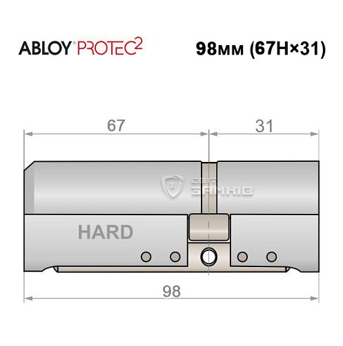 Циліндр ABLOY Protec2 98 (67H*31) (H - гартована сторона) хром полірований - Фото №4