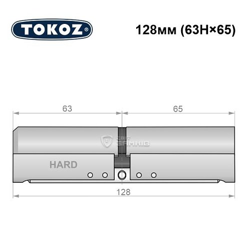 Циліндр TOKOZ Pro400 128 (63H*65) (H - гартована сторона) нікель матовий - Фото №8