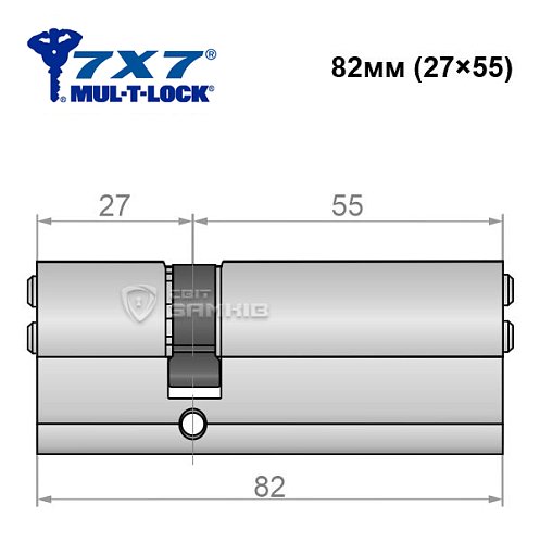 Циліндр MUL-T-LOCK 7x7 82 (27*55) нікель сатин - Фото №4