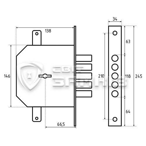 Механізм замка ЕЛЬБОР Граніт 1.06.02 (BS66,5мм) (н) - Фото №6