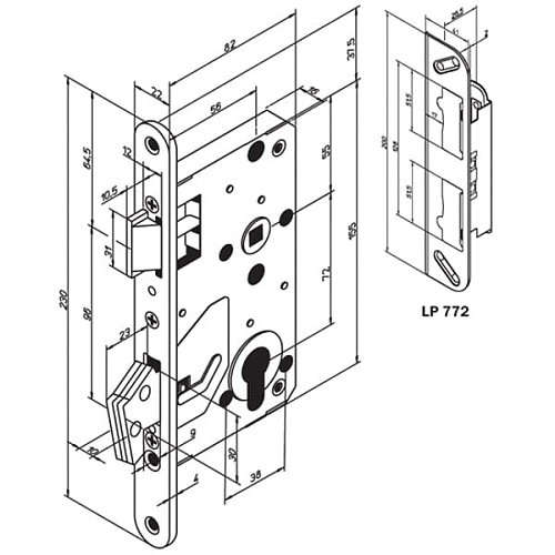 Механізм замка ABLOY 4272 Правий (BS56*72мм) матовий хром без зв.планки - Фото №5