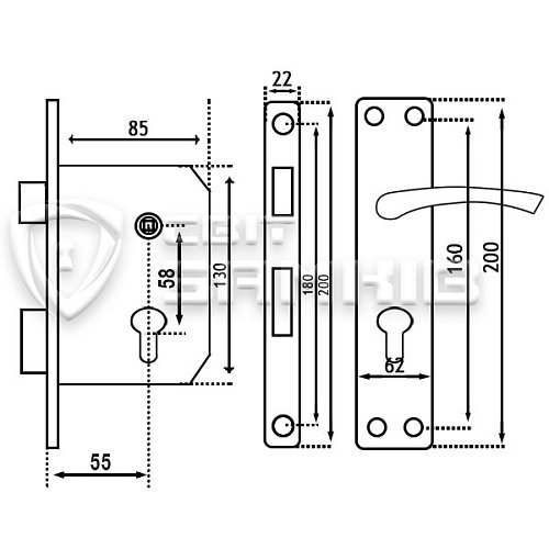 Комплект замка USK ET-25112 (BS55*58,5мм) SN сатин - Фото №3